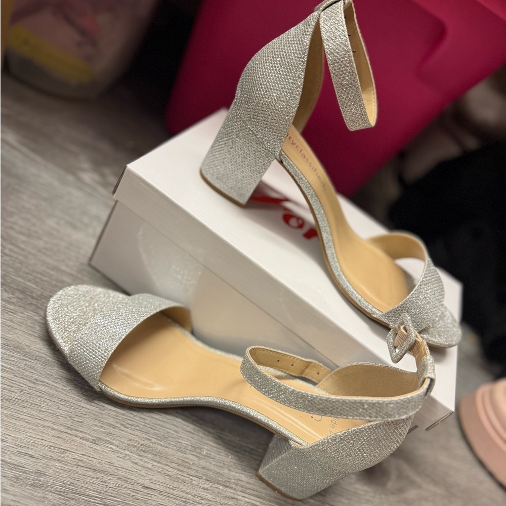 Elegant Silver Block Heel Sandals